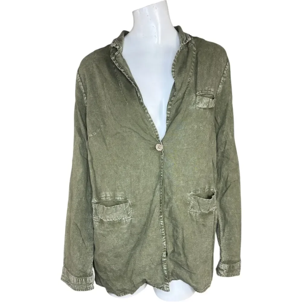 Peace Love World Boheme‎ Relaxed Linen Blend Blazer Rich Olive X-Small NWOT